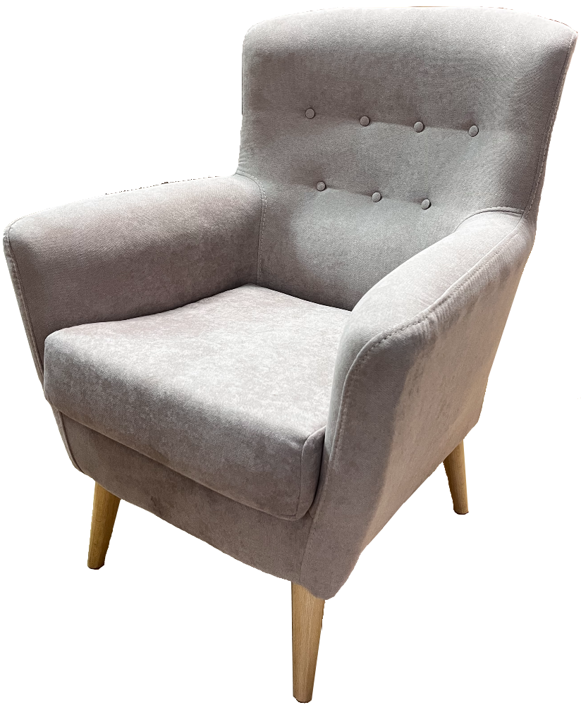 Sillón fijo tapizado moderno con patas de madera